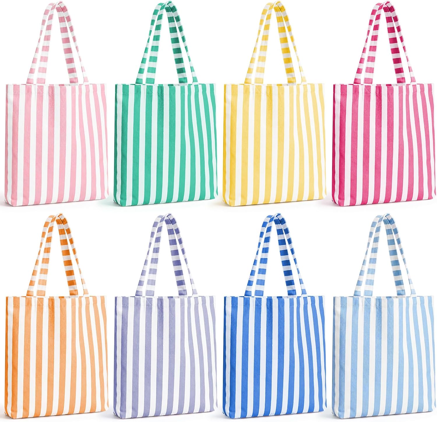Paterr 8 Pcs Striped Tote Bag Reusable Canvas Grocery Tote Bag for Bridesmaid Proposal Gifts Beach Bridal Bachelorette Party