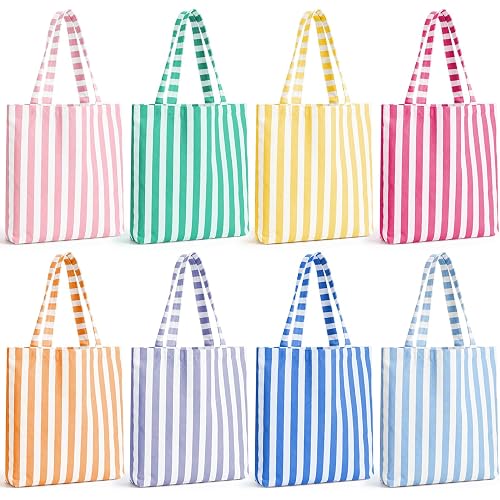 Paterr 8 Pcs Striped Tote Bag Reusable Canvas Grocery Tote Bag for Bridesmaid Proposal Gifts Beach Bridal Bachelorette Party