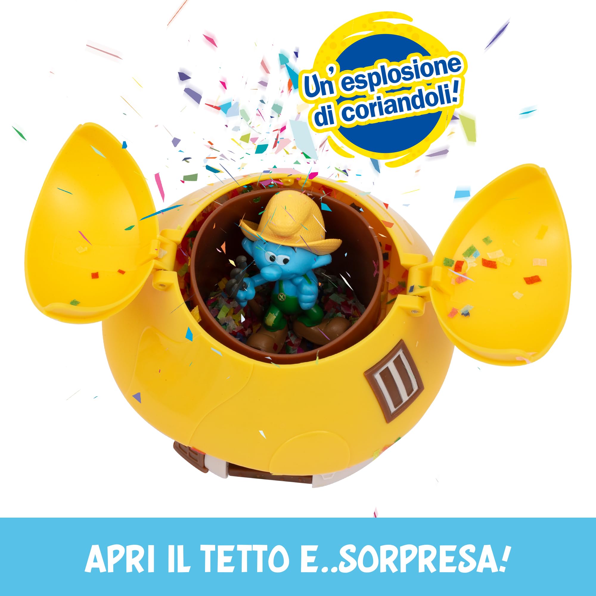 Giochi Preziosi I Puffi – Puffo Contadino da 5,5 cm e la Sua Casetta dei Puffi con Tetto Giallo, Meccanismo Ricaricabile ed Effetto Sorpresa, per Bambini A Partire dai 3 Anni