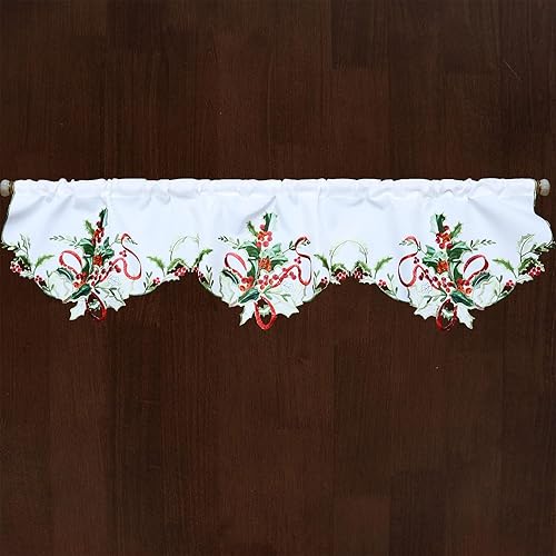 Miniatura 7 de Grelucgo Cenefa bordada para ventana de cocina, con bolsillo para barra, diseño de muñeco de nieve, 58 x 14 pulgadas, para vacaciones de Navidad