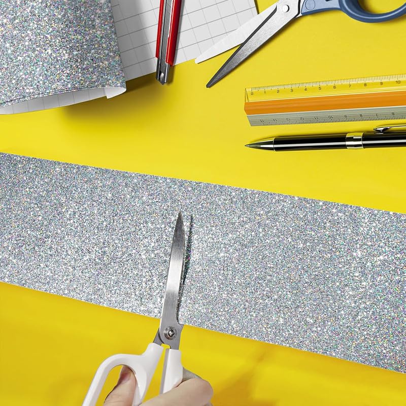 Image of Silver Glitter Wallpaper Border Silver Glitter Wallpaper Stick and Peel Self Adhesive Removable Sparkle Wall Border Silver Contact Paper for Girls Bedroom Dressers 6x300 Inch
