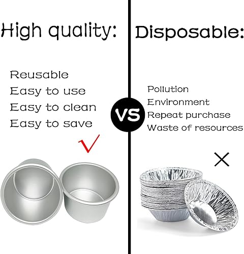 Miniatura 6 de 6 moldes de aluminio para pudín de 3.4 x 2.0 pulgadas, reutilizables, antiadherentes, grandes moldes individuales para magdalenas para tartas, tarta