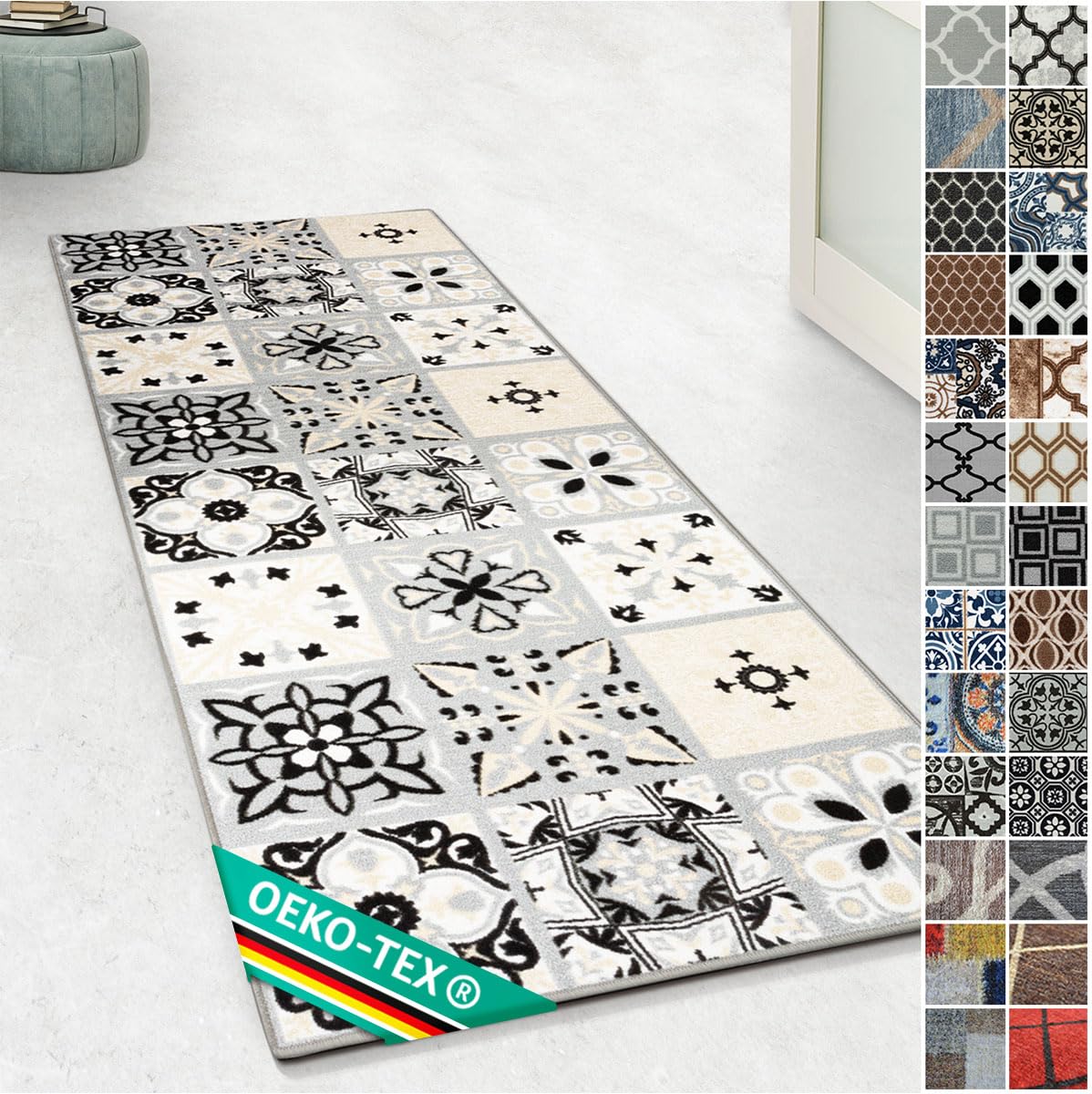 Design Carpet Runner Rug Floor Mat, Non Slip Runner Mat for Kitchen Hallway Living Room Bedroom Vintage Ornament Classic Modern Design (80 x 100 cm, Dublin) — image 1