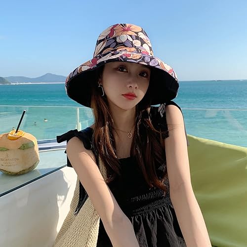 Miniatura 2 de HUAMULAN Sombrero de sol de verano para mujer, ala ancha, borde con alambre, floral, playa, cubo, sombreros reversibles, plegables, protección UV,