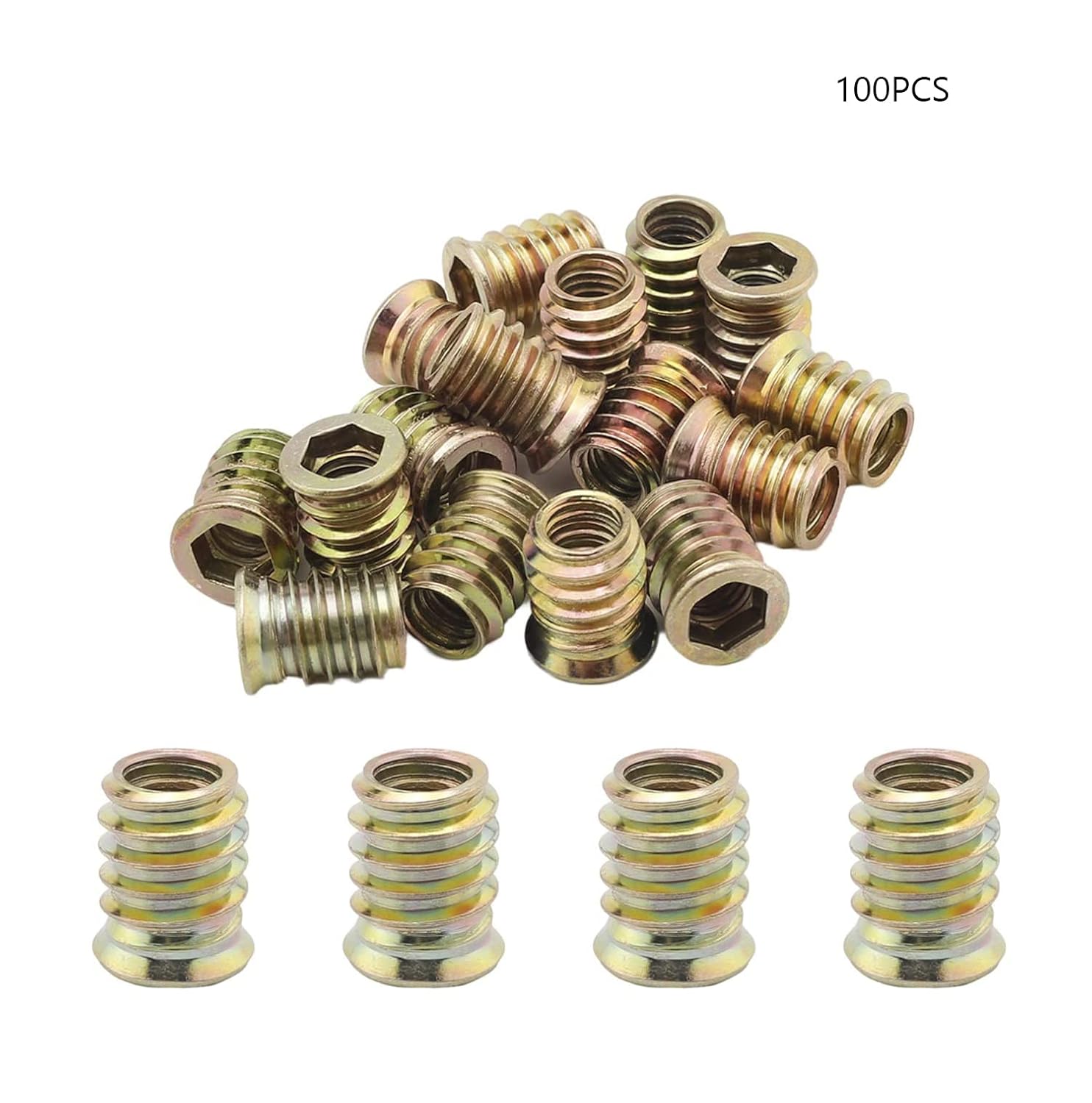 M8 Threaded Insert Nuts Interface Hex Socket Drive Carbon Steel for Flat Pack Furniture, Bronze Tone 100pcs