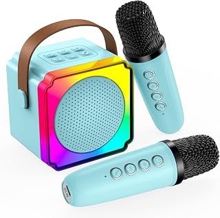 Karaoke para Infantil por MMOBIEL - Karaoke Bluetooth - Altavoz Portátil, 2 Microfonos Inalambricos, Luz LED, Efectos de Voz - Canta, Música Fiesta - Regalo para Niña, Niños, Infantil 3+ Años – Azul