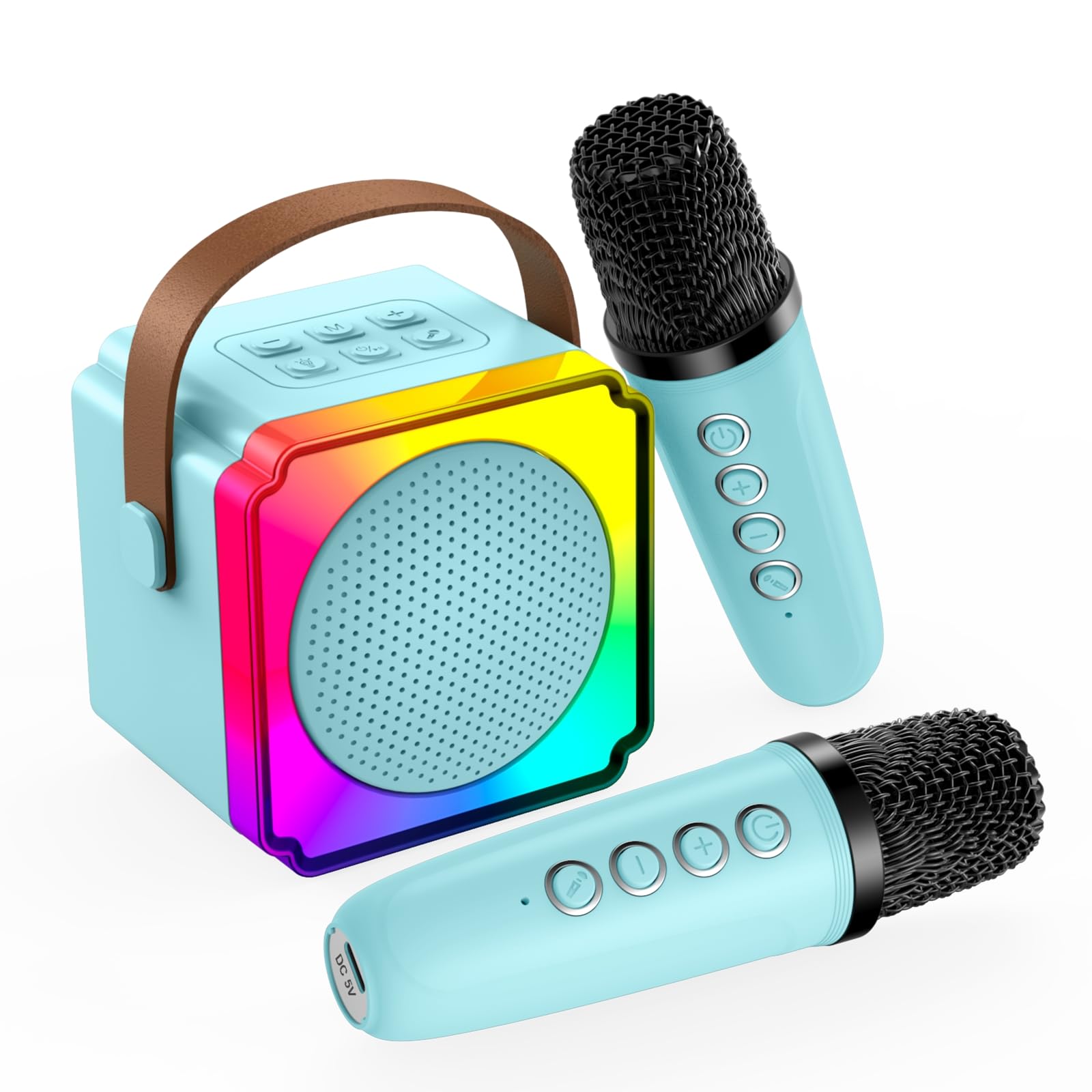 Macchina Karaoke per Bambini con 2 Microfoni Wireless di MMOBIEL – Portatile Cassa Bluetooth, 2 Microfono, Luce LED, Effetti Vocali – Giocattolo Musicale, Regalo per Ragazze, Ragazzi, Bambini 3+, Blu