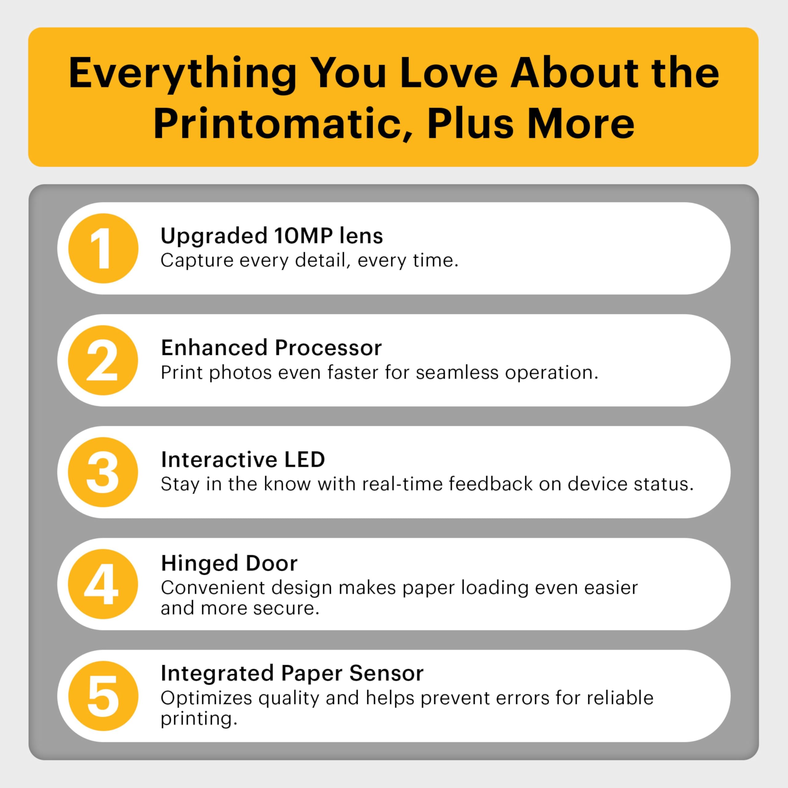 KODAK Printomatic+ Fotocamera Istantanea 10MP Kit Iniziale con Custodia, RGB LED e Carta Adesiva Zink 20pz – Nero