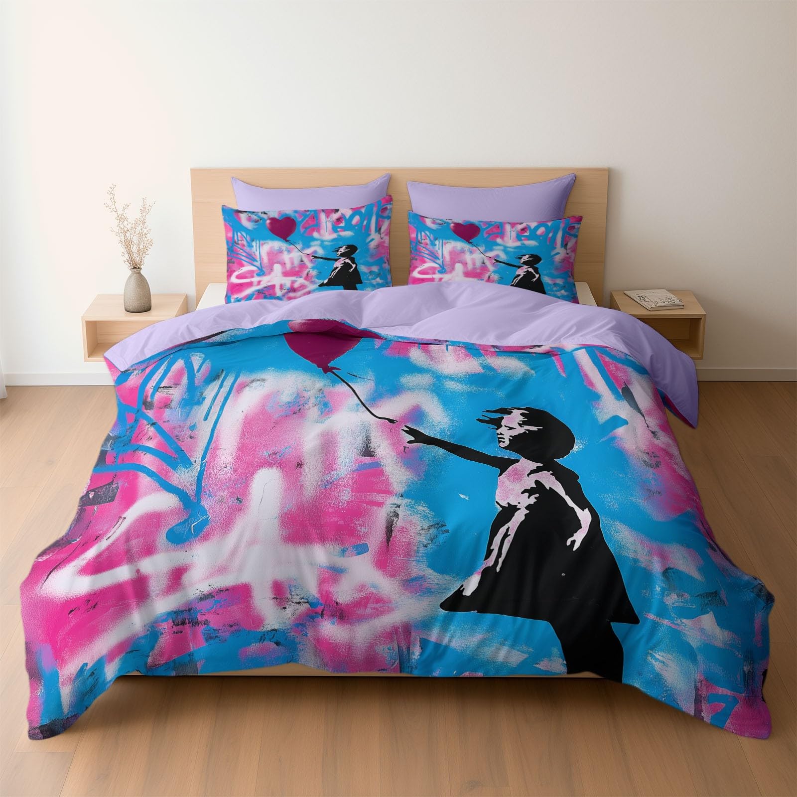 Housse de couette 140 x 200 cm violette en tissu microfibre facile à laver sans repassage