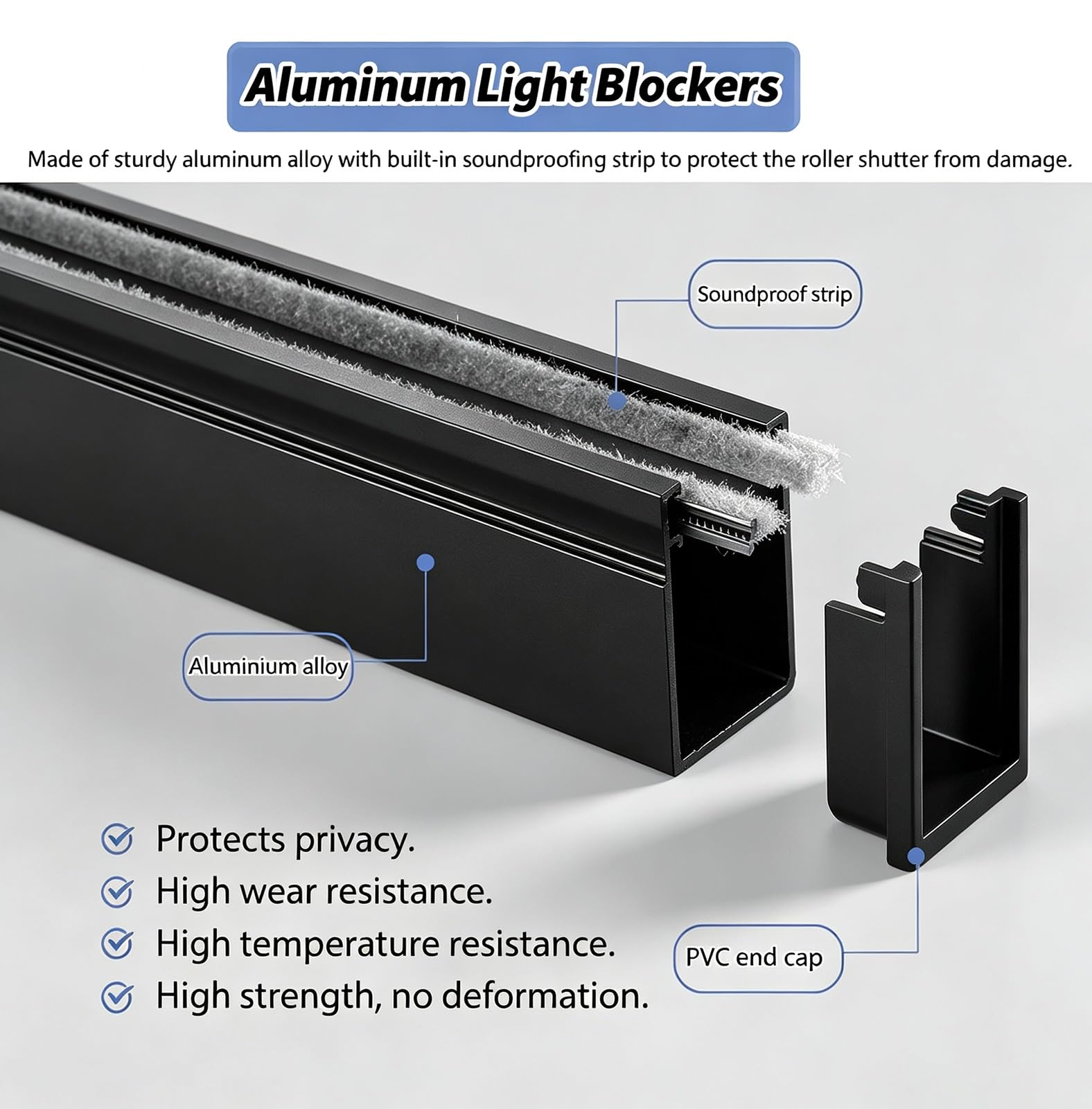 Paski Blokujące Swiatło Zestaw 2 Szyn Bocznych w Kształcie Litery U do Rolet | Czarna Blokada, Stop Aluminium Paski Blokujące Światło do Rolet do Kamperów, Blokady Zaciemniające Szczelinę Świetlną, Regulo