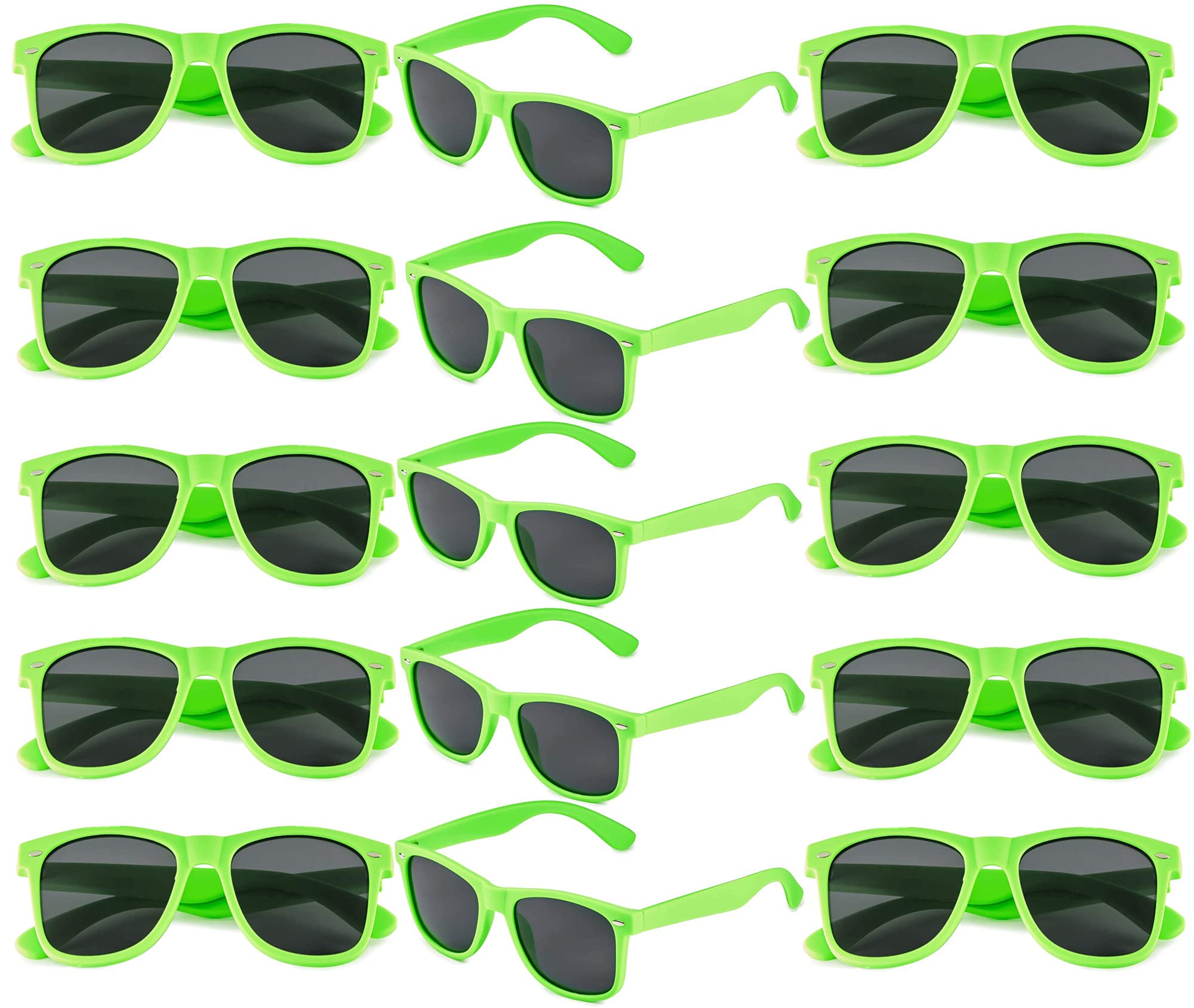 FSMILING15 Pack 80s Green Sunglasses Bulk Adult Party Favors Glasses Kids Neon Sunglasses Party Pack Retro Sunglasses Set