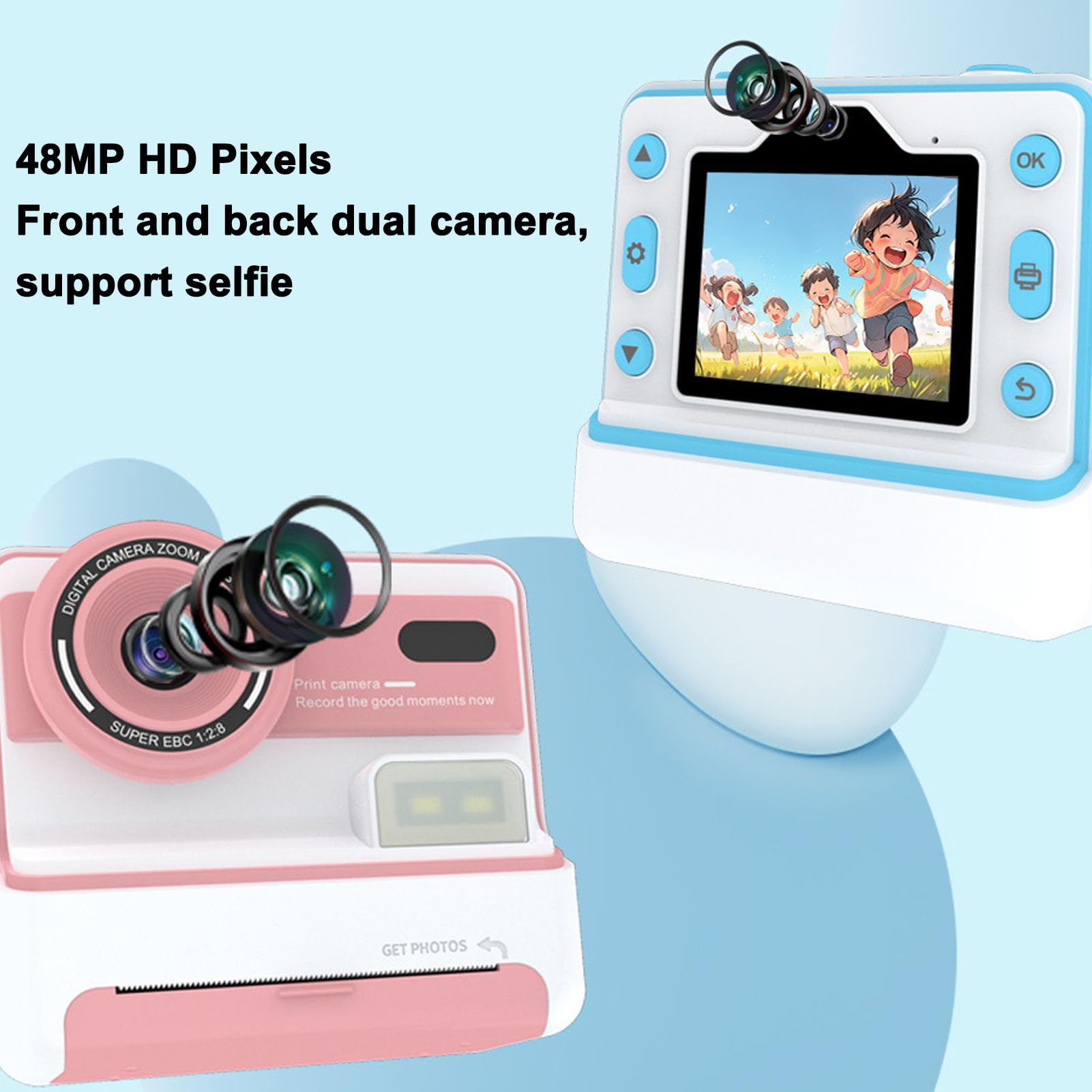 Fotocamera a Stampa Istantanea, Regali di Compleanno di Natale per Ragazze e Ragazzi, HD 1080P 48MP Schermo da 2,4 Pollici Zoom 16X Flash Videocamere Digitali per Bambini (PINK)
