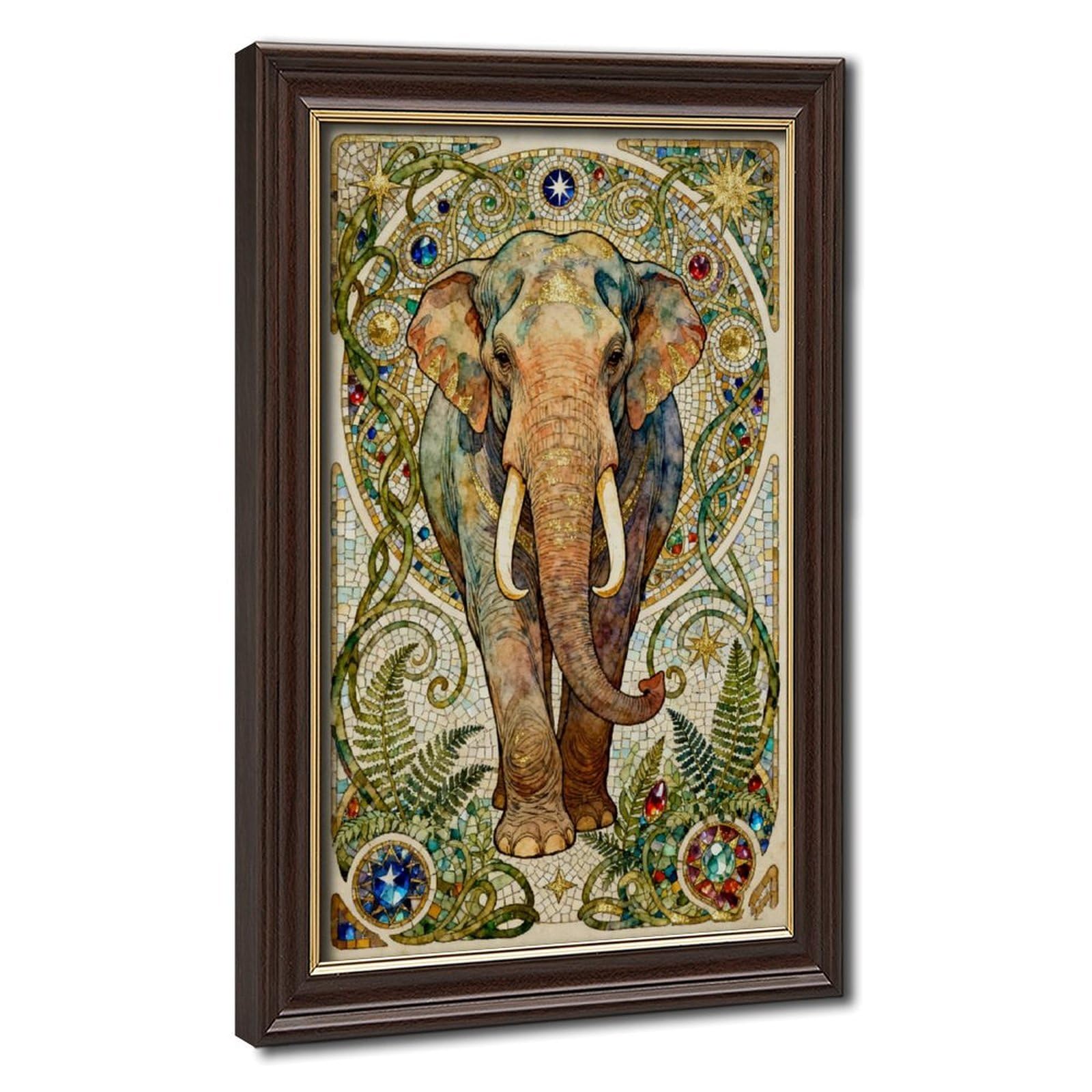 Bareronor Mokume Gane Frame-Style Vintage Opulent Elephant Canvas Poster For Living Room Decor Gift