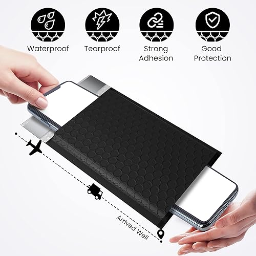 Miniatura 5 de Fuxury Paquete de 200 sobres de burbujas negros de 4 x 8 pulgadas, sobres acolchados impermeables autosellados, tamaño utilizable, sobres acolchados