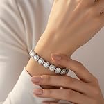 1 Ligne 18K Plaque d'or blanc/jaune 5mm Bracelets Cubic Zirconia ronds bracelet de tennis Halo pour les femmes 6,5-8.5 pouces