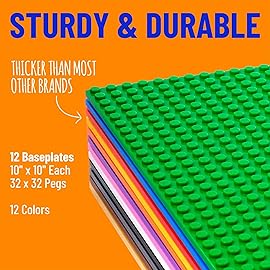 Strictly Briks Stackable Baseplates - 12 Pack 10x10, 32x32 Studs, Compatible with Lego for Building City Scenes, Foundabtion, Displays Bricks on Play Table, Kids, Classic