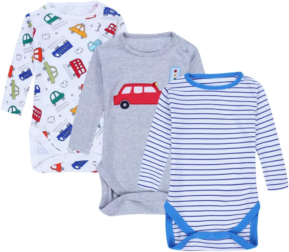 Jingle Bongala Baby Boys' Girls' Bodysuits Long Sleeve Rompers Cotton Onesies with Shoulder Snaps