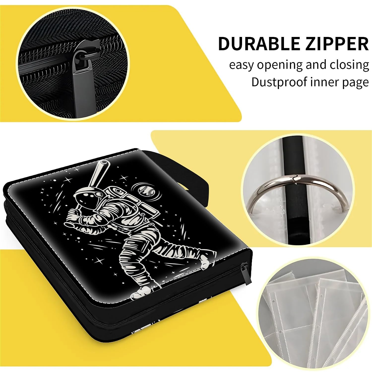 Raccoglitore di carte 900 tasche, 50 maniche grande raccoglitore porta carte collezionabili 9 tasche, organizer per album, custodia protettiva per raccoglitore, regalo spaziale, baseball, nero