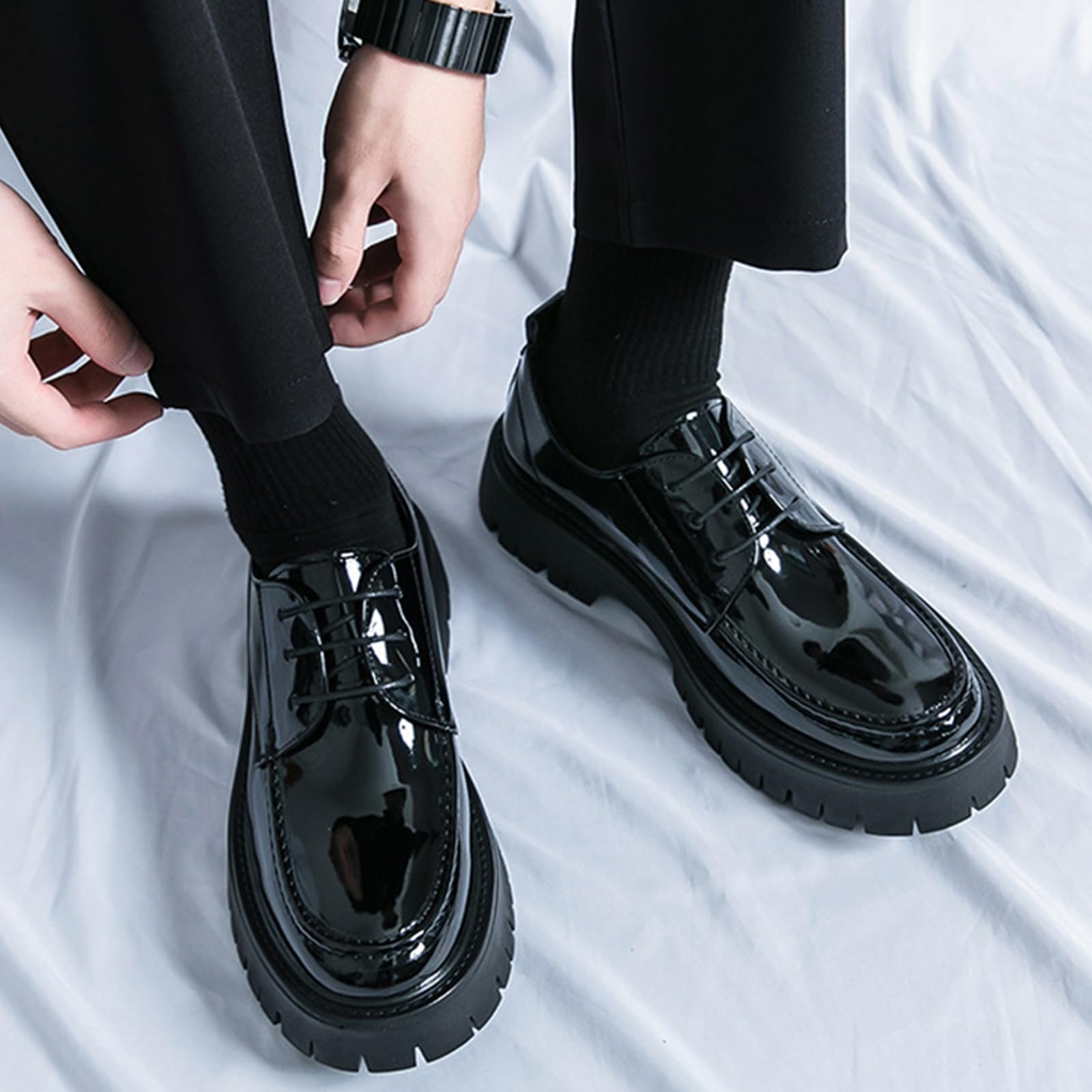 Scarpe Oxford da Uomo Suola Spessa Scarpe Eleganti Punta Tonda