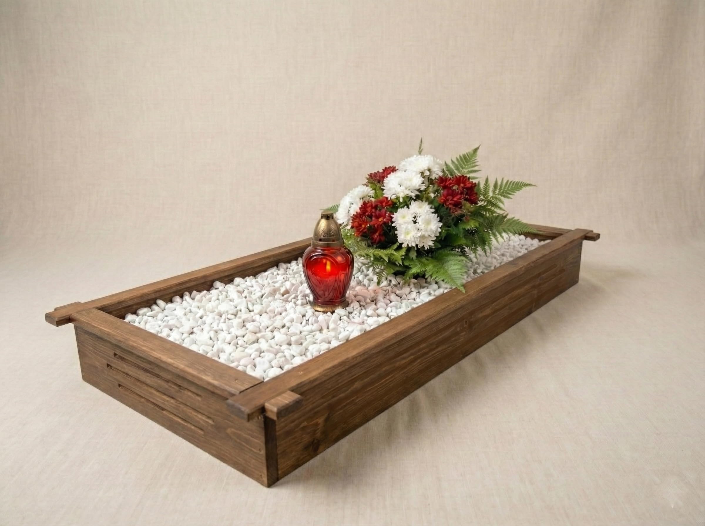 Grabrahmen aus Holz – Holzrahmen für Grab – Grabumrandung 190x90x20 cm – Imprägniertes Kiefernholz – Farbe Nussbaum – Wetterfest – Einfache Montage