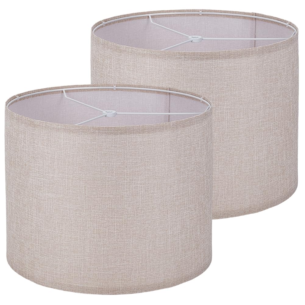 CREATCABIN 2 Sets Drum Lamp Shade 13" Top x 13" Bottom x 10" High Seaside Village Medium Lampshades Replacement Linen Lampshades for Floor Lamps Table Bedside Lamps 0.43" Spider Easy Assembly
