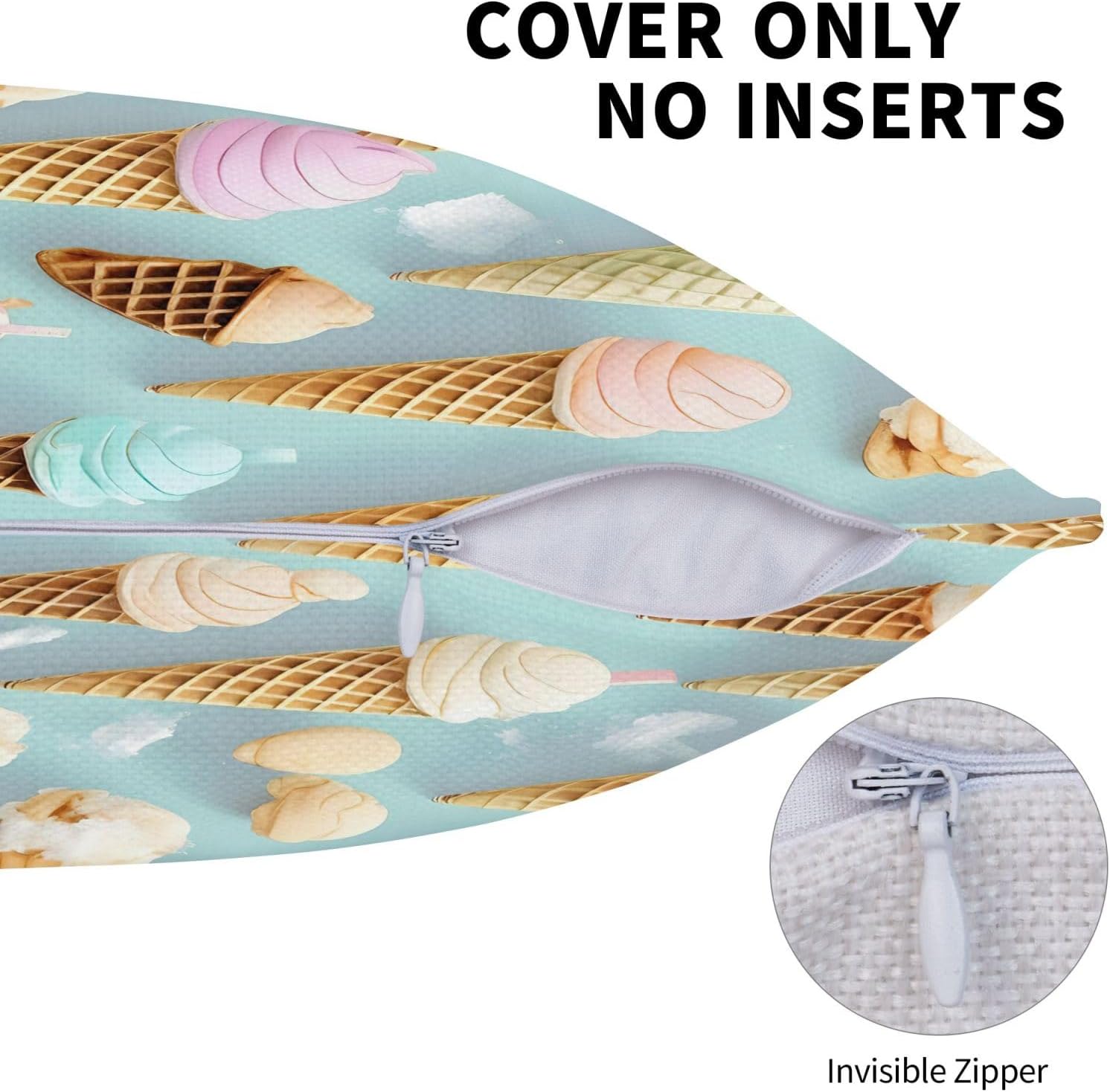 ice Cream and Waffle Pattern Imitation Linen Pillowcase -2 Sets, Fashionable Home Decoration, Used for Sofas, Gardens, beds