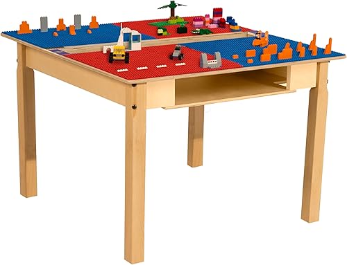 Miniatura 60 de Contender Time-2-Play - Mesa de juego rectangular de 30.75 pulgadas de ancho, bloques de Lego azul y verde, compatible con patas de madera de 22
