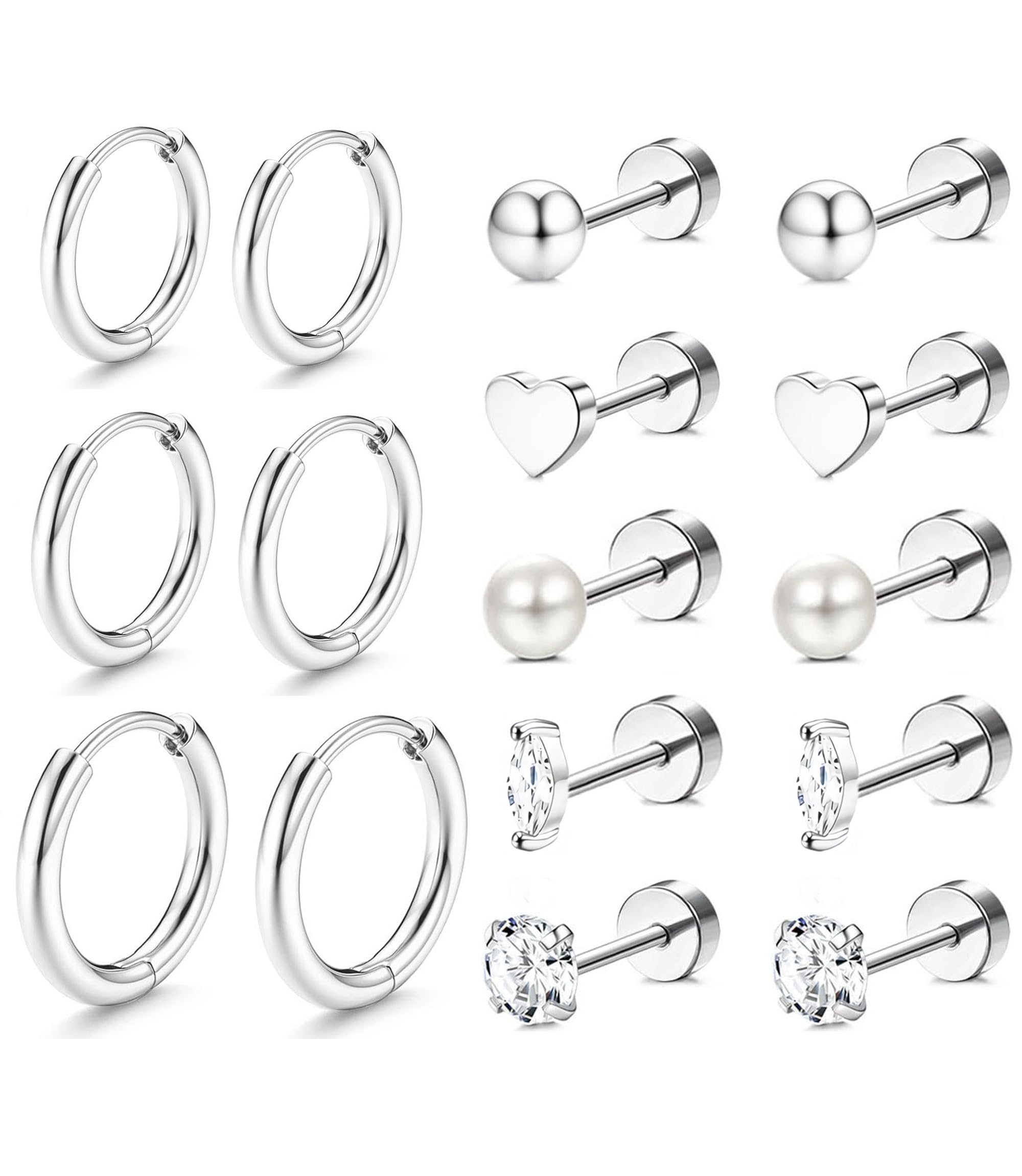 Incaton Surgical Stainless Steel Earrings for Sensitive Ears Hypoallergenic 20G Stud Hoop Earrings for Women Small Flat Back