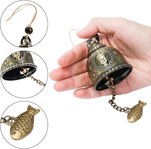 Miniatura 3 de Peohud 6 campanas de viento vintage de dragón chino, campanas de viento de bendición de la suerte, campana colgante de Buda de pez de buena suerte