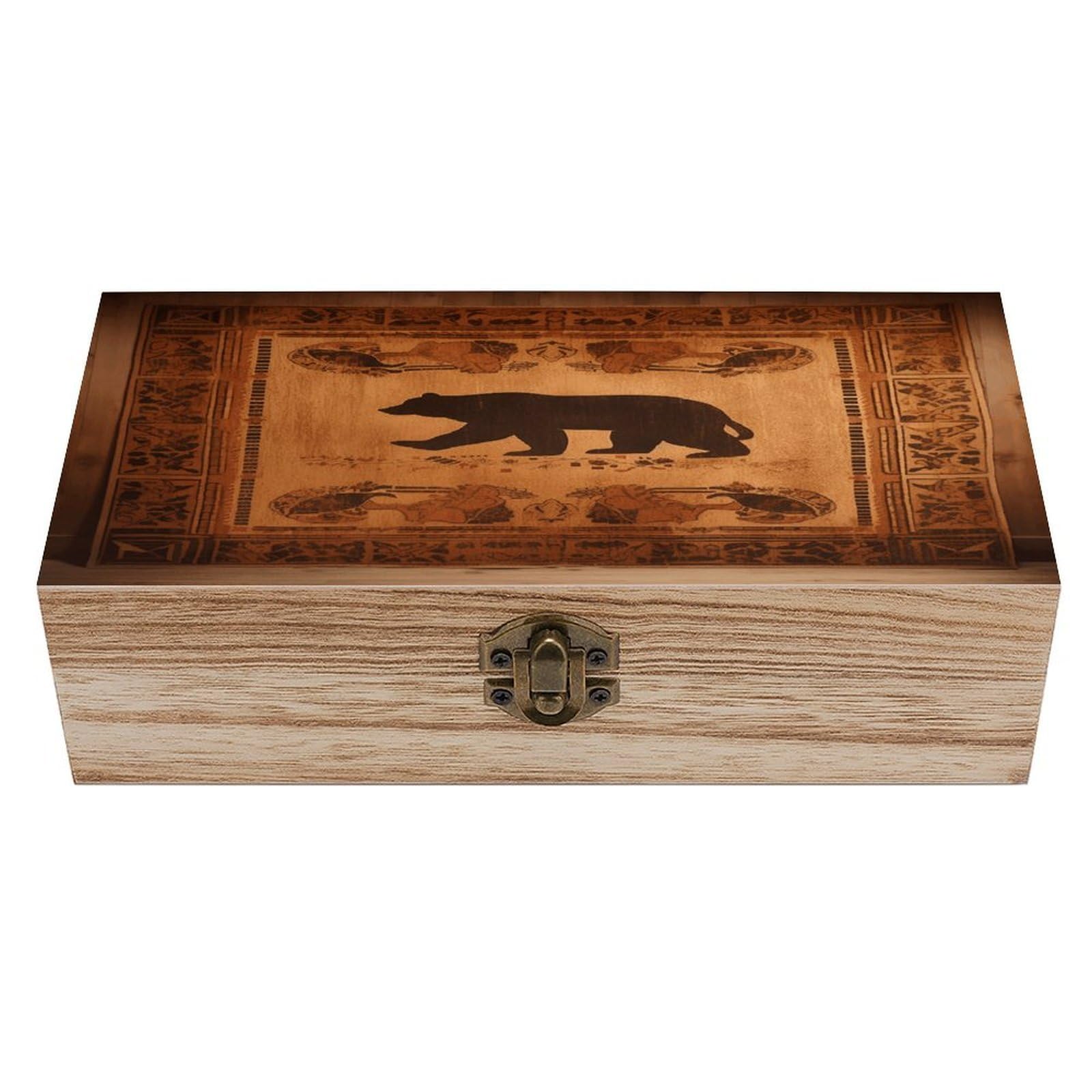 VstaDank Bear Wooden Storage Box Decorative Jewelry Case with Lids Exquisite Wood Box Letters Gifts Acacia Wood Boxes Fashion Wooden Keepsake Boxes for Men Women