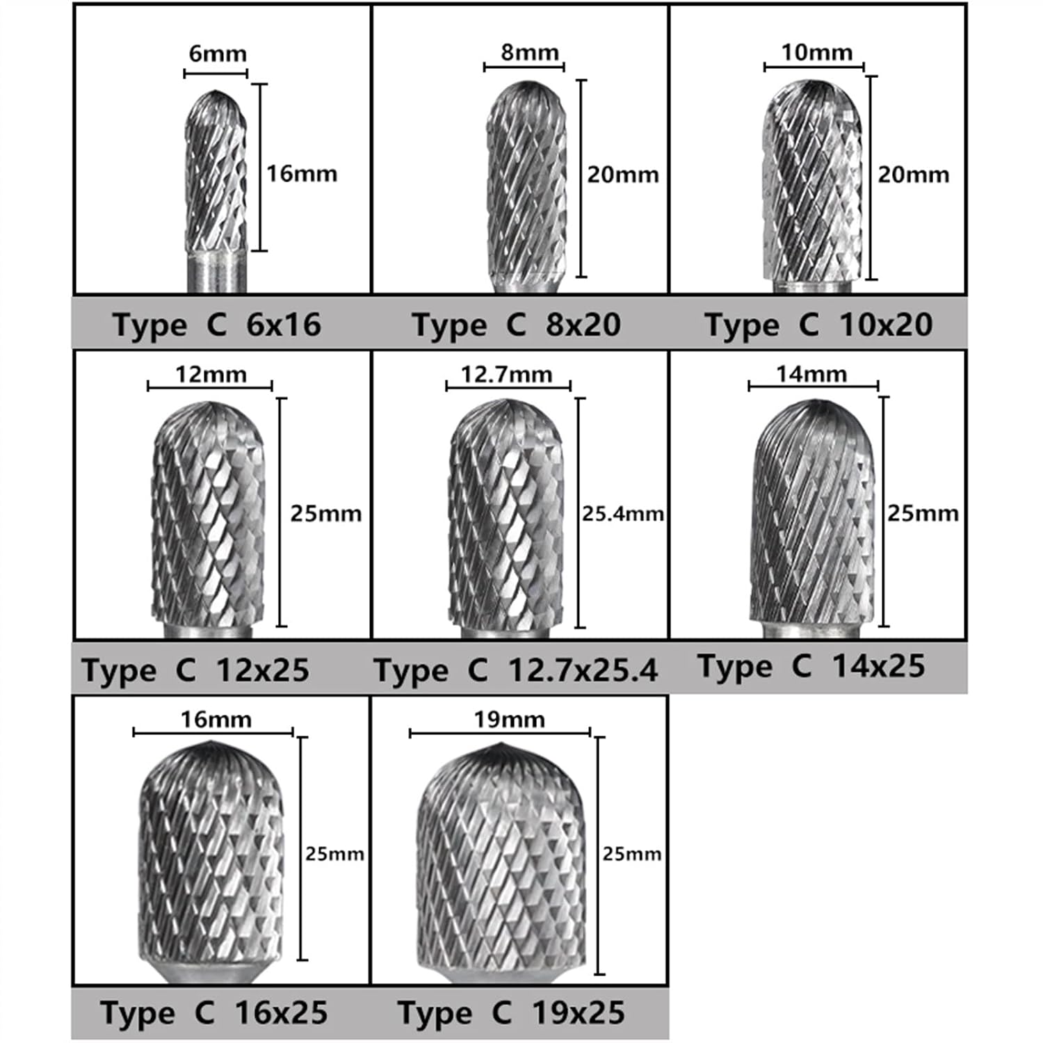 Tungsten Carbide Burr Type C Fine Tooth Rotary Files Metal Milling Carving Bit Cutter 6mm Shank Rotary Burrs 1Pcs (Color : Double Cut, Size : 6x16mm)