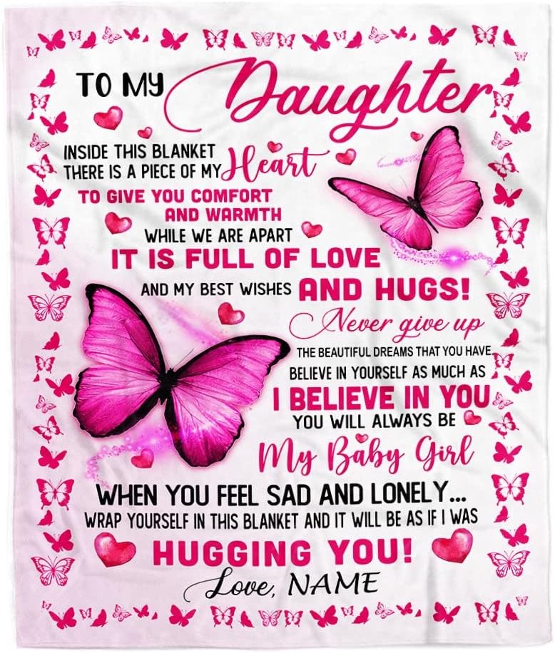 Personalized to My Daughter from Mom Dad Sometimes It's Hard to Find Words to Say I Love You Unicorn Daughter Birthday Gifts Christmas Fleece Blanket (50 x 60 in Youth Size)
