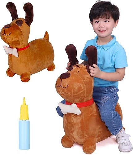 INPANY Juguete hinchable para perros de 2 años de edad, tolva de caballo que rebota de felpa para niños, gorila de animales, inflable para montar,