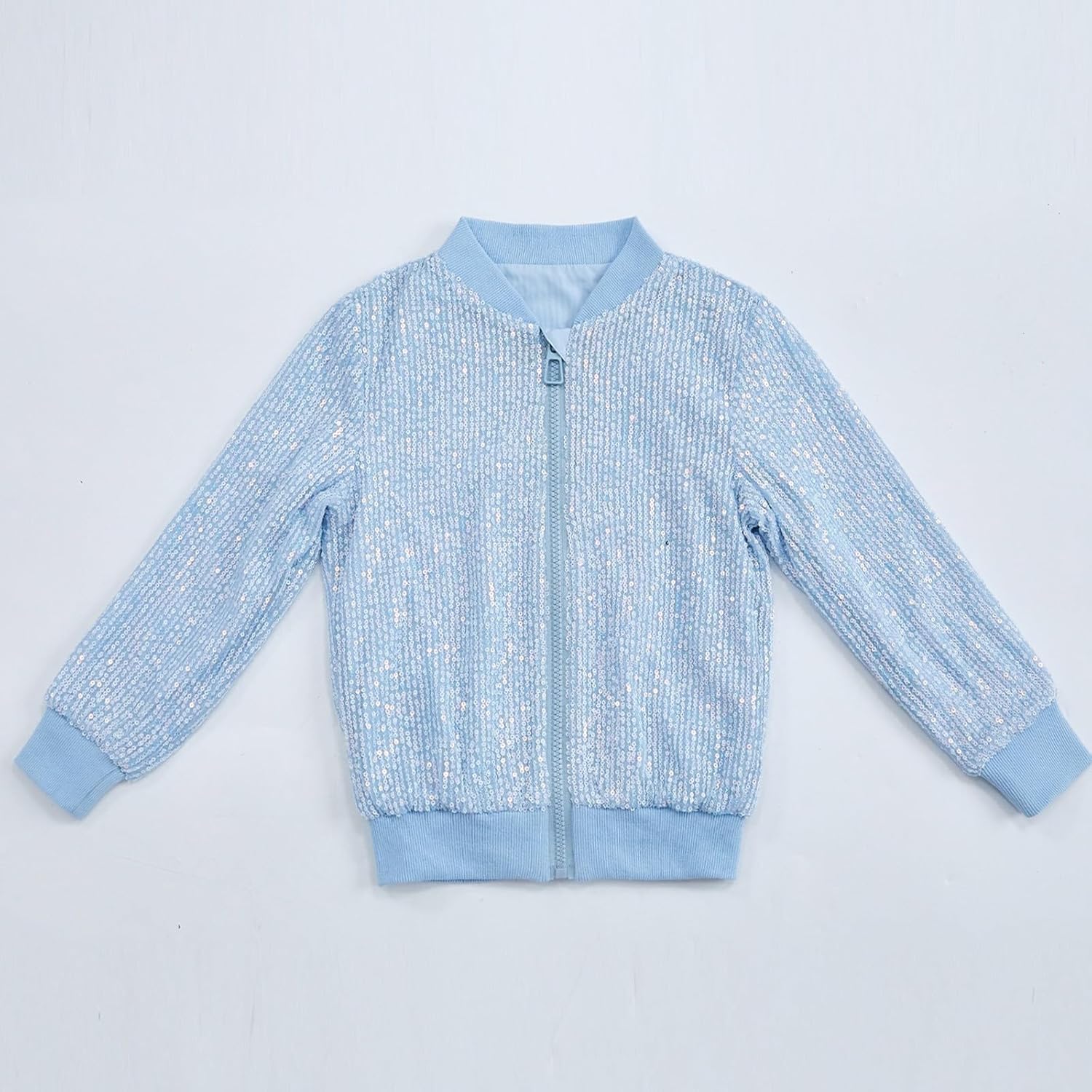 Girls Sequin Jacket Kids Sparkly Coats with Pockets Lightweight Shiny Zip Up Glitter Top Metallic Clothes Long Sleeve Outwear