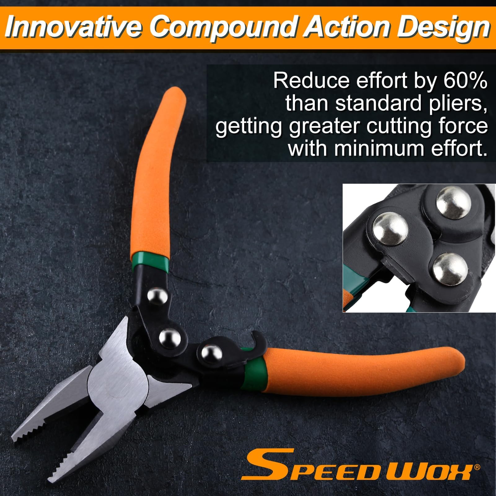 SPEEDWOX Lot de 3 pinces à action composée de 16,5 cm - Pince coupante diagonale à action composée - Pince coupante de fil de 17,8 cm - Pince à bec long à action composée de 20,3 cm avec verrouillage