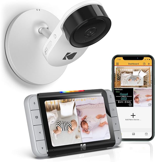 Kodak Cherish C520 Wifi Video Baby Monitor with Above-The-Crib View, Parent Unit for Constant Monitoring and Phone App for Quick Check-Ins