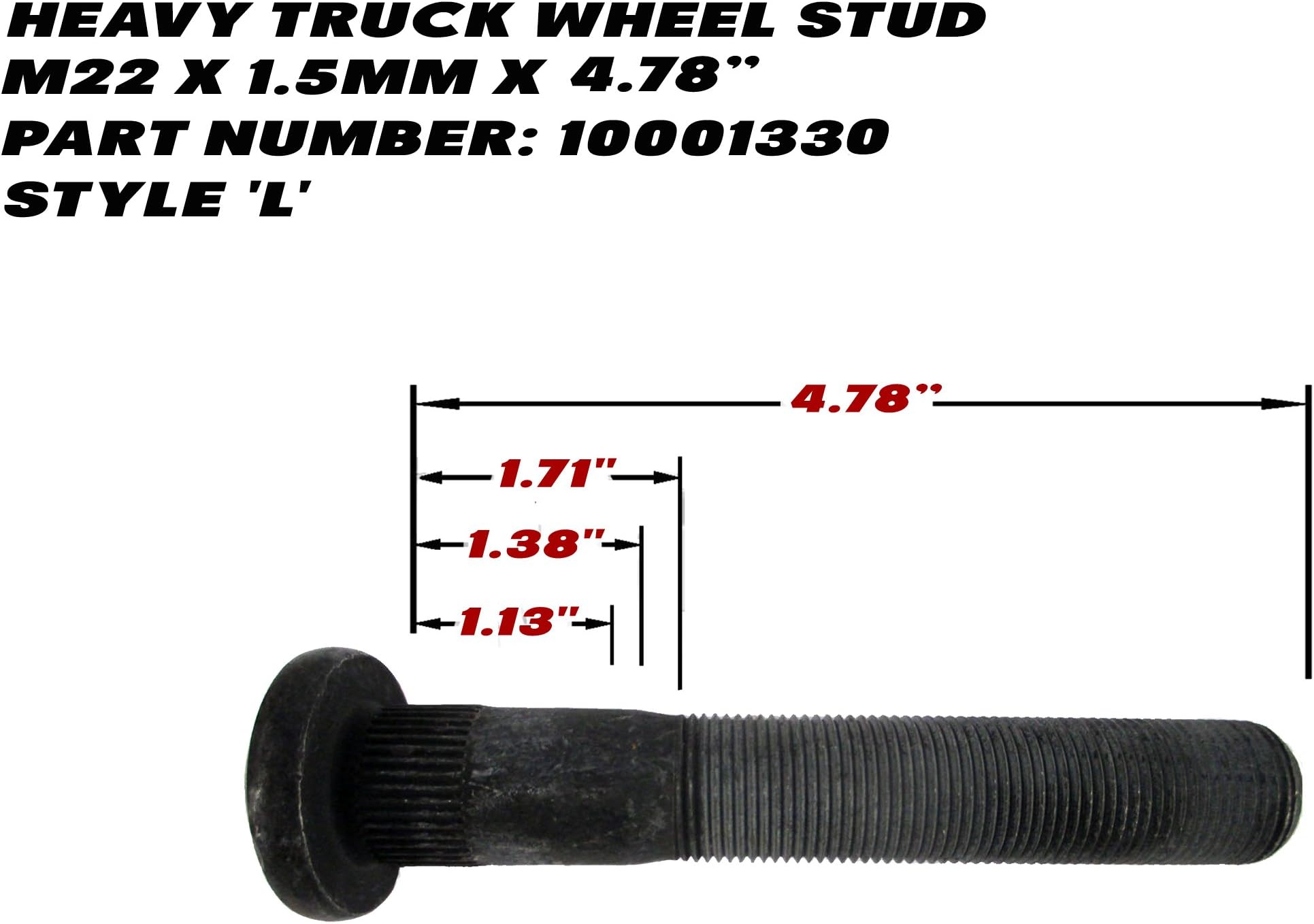 Consolodated Metco 10001330 Wheel Stud Metric M22 X 1.5MM X 4.78"