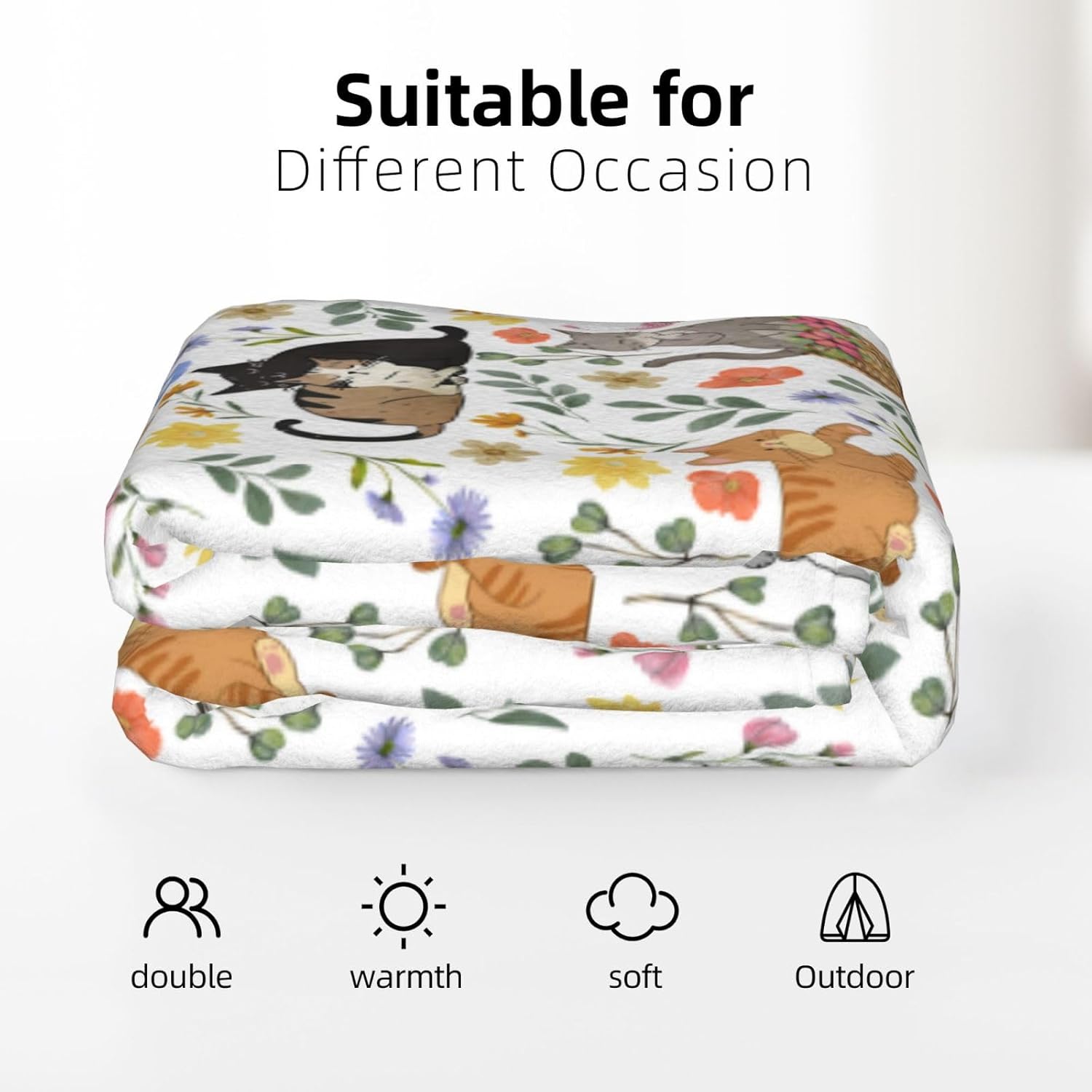 Cute Cat Throw Blanket, Super Soft Fuzzy Fleece Blanket for Women Men, Cozy Lightweight Blankets for Bedroom Couch Sofa, Gifts for Cat Lovers 80"x60"