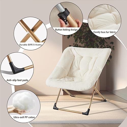 Miniatura 5 de Comfy - Silla tipo platillo de gran tamaño, silla de lectura de piel sintética suave para adultos, marco de metal XL estable y almohadilla