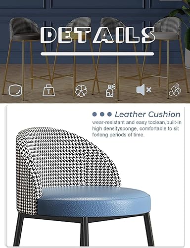 Miniatura 5 de Taburete de bar moderno tapizado con respaldo y pies, piel sintética, cojín grueso, Patas de Metal resistentes, altura de mostrador, para cocina,