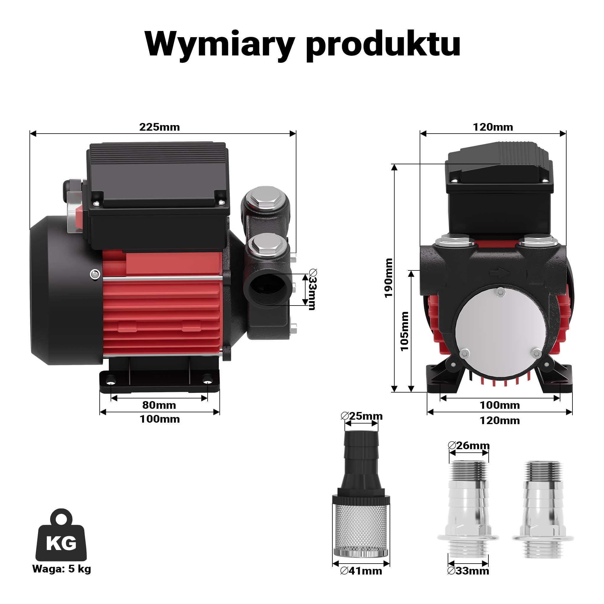 Wiltec Pompa do oleju napędowego i opałowego 375 W 60 l/min 230 V, samozasysająca, wysokość ssania 2 m dwie tuleje węża, zawór zwrotny