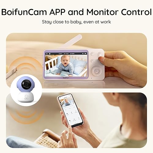 Miniatura 9 de BOIFUN Monitor de bebé 2K con 2 cámaras, aplicación para teléfono inteligente, cámaras Wi-Fi, pantalla de 5 pulgadas, seguimiento de movimiento,