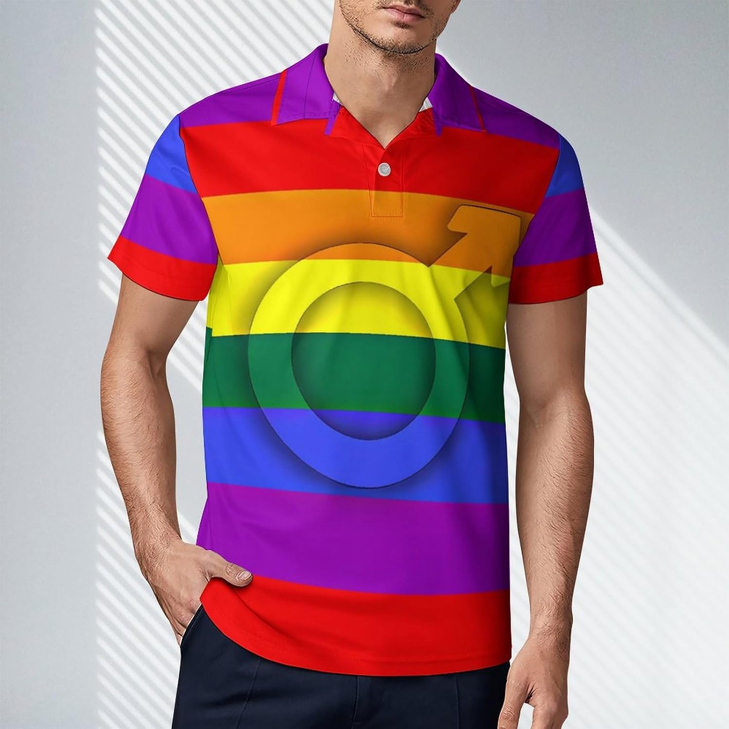 Gay Male LGBT Flag Novelty Men's Short Sleeve Shirt Golf Tennis Shirts Work T-Shirt Sport Tee