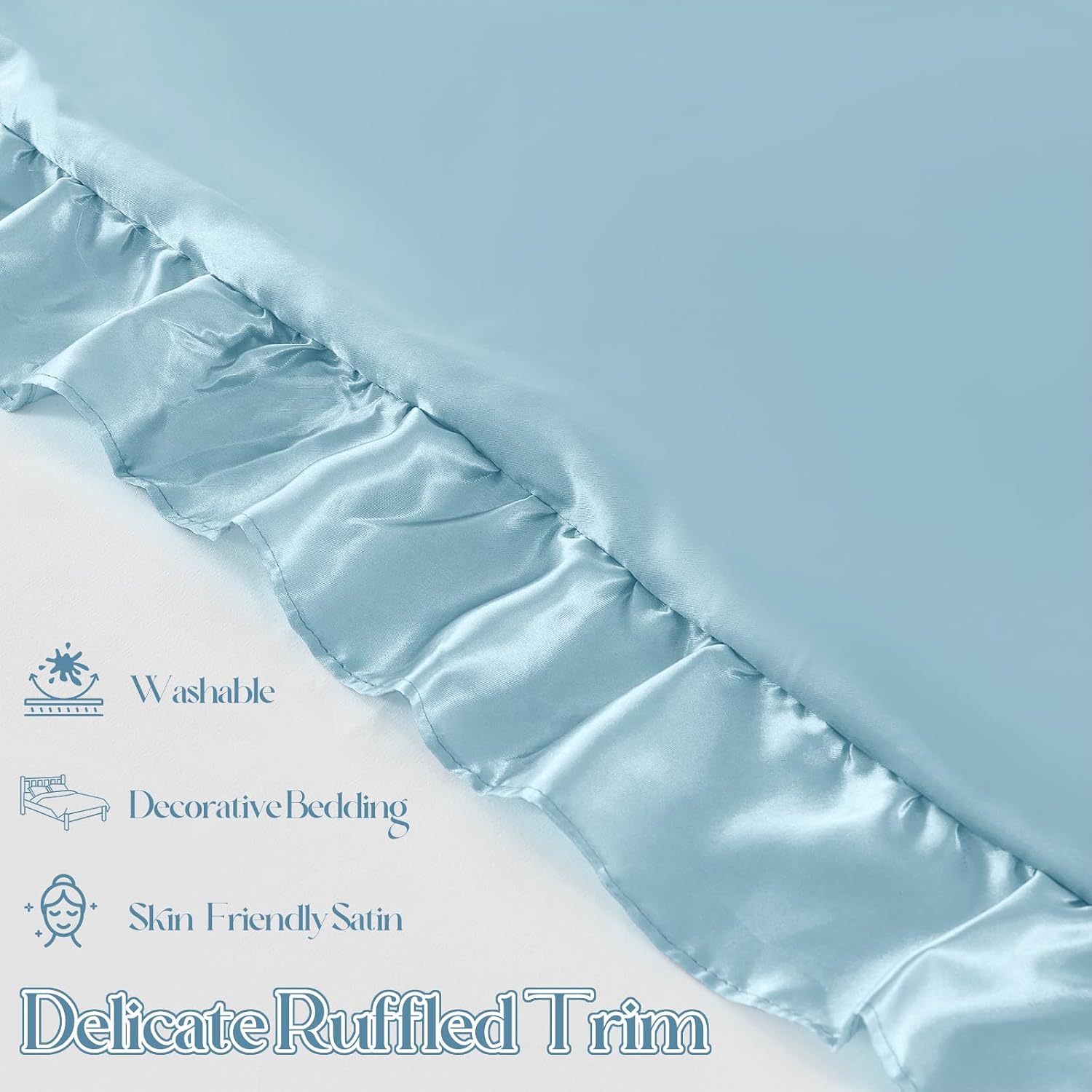 NSGZ Ruffled Satin Pillowcase Set of 2, Queen Size Silky Pillow Shams for Hair and Skin Care, Baby Blue Satin Pillow Covers with Envelope Closure, Anti Wrinkle Pillow Cases for Kid Room Decor thumbnail