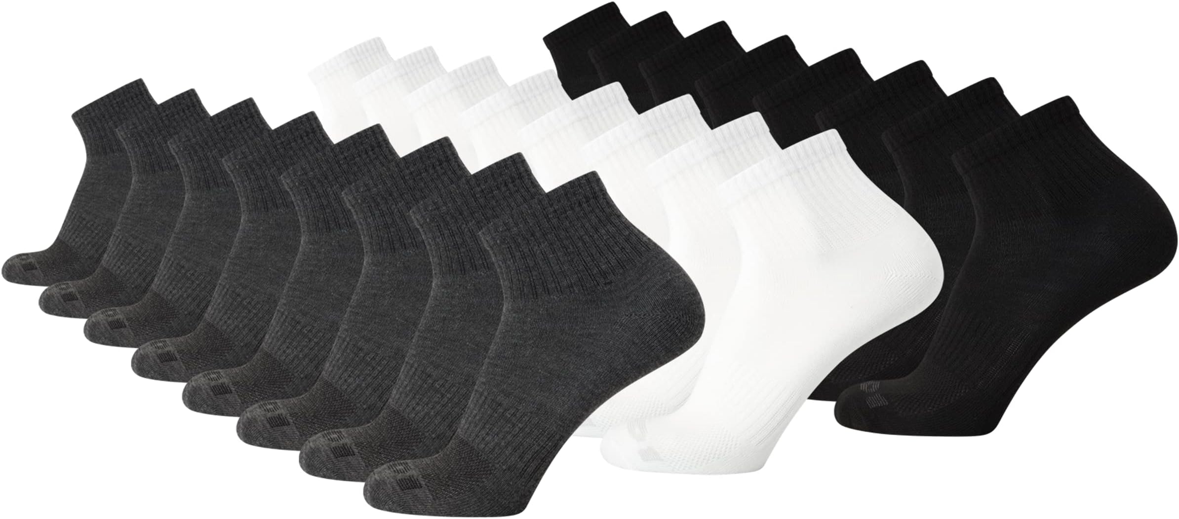 Mens Quarter Socks - 24 Pack Lightweight Moisture Wicking Performance Stretch Mens Athletic Socks (Sizes 6-12.5)
