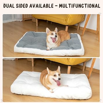Kroser Deluxe Crate Pad, Dog Kennel Bed - Soft, Reversible (Cool & Warm), Machine Washable - Small to Jumbo Dogs, White