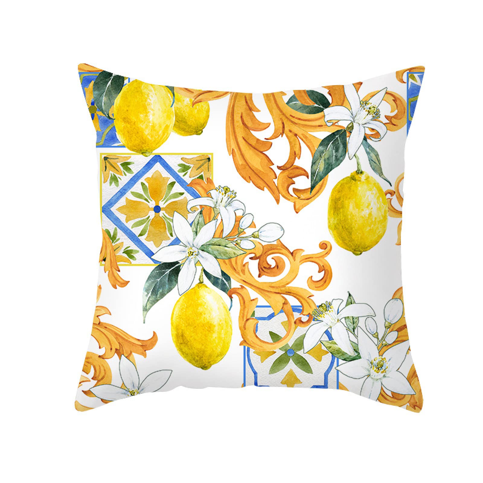Cushion Covers White Yellow Lemon Pillow Cases Soft Linen Cushions with Covers Included Washable Sofa Cushions with Invisible Zip Pillowcase Breathable Pillow Cover 60x60 Cushion Cover 1 Pack