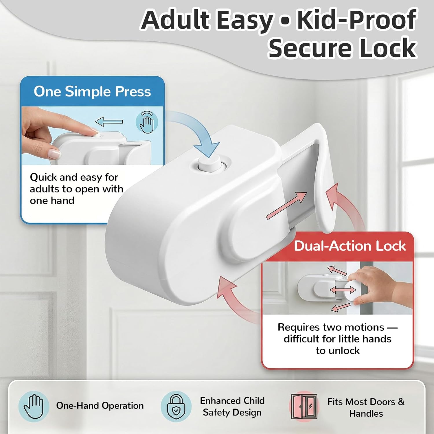Door Locks for Kids Safety from Inside, Interior Door Lock for Bedroom Doors, Snap-On Easy Install, No-Drill Installation (6PCS, White)