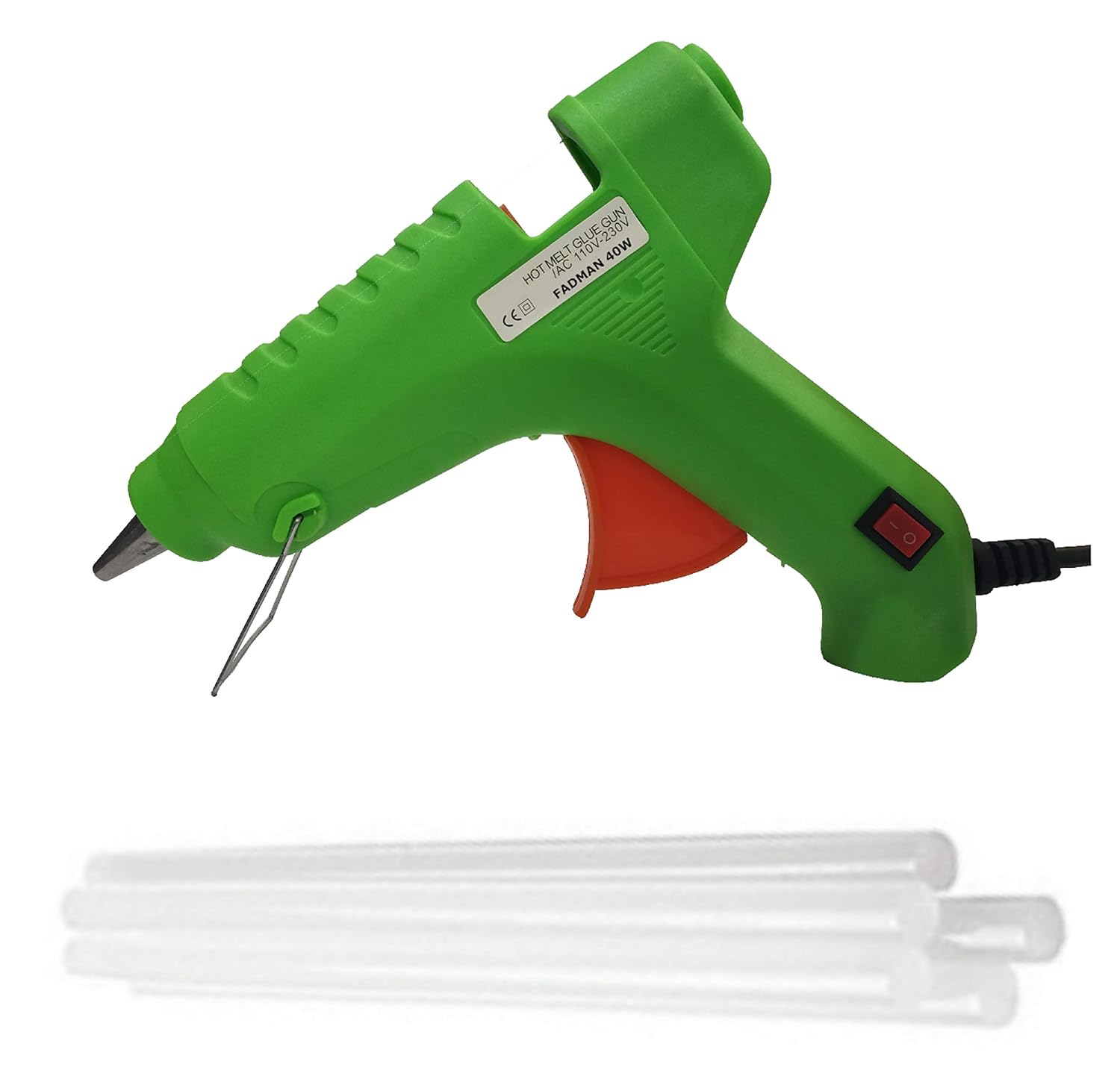 FADMAN NEON 40 WATT HOT MELT GLUE GUN (ON OFF SWITCH) WITH 5