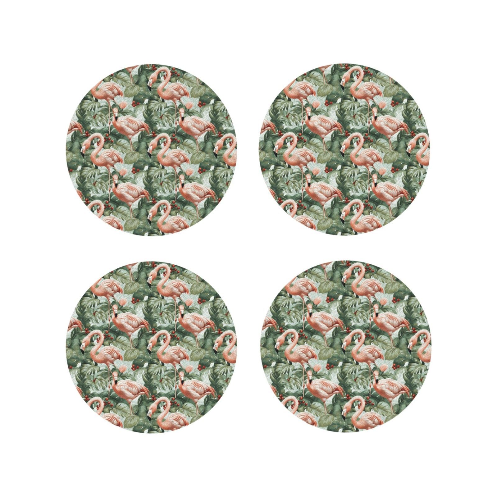 Smazdfxx Women's As Pic Leather Coasters Set Of 4 - Tropical Plant Flamingo Print Lightweight Drink Coasters For Desk